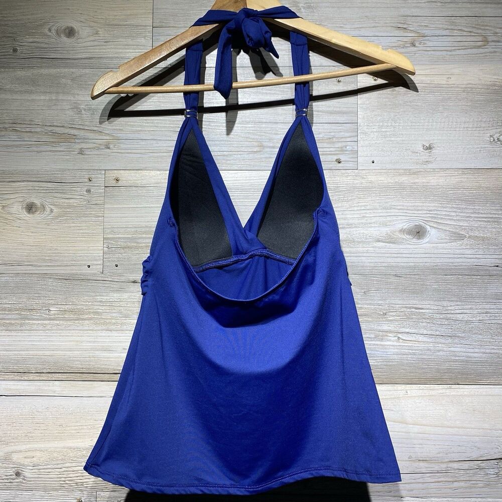 Lauren Ralph Lauren Twist Molded Cup Halter Tankini Top Blue Size 6 Gold Charms - Picture 2 of 9